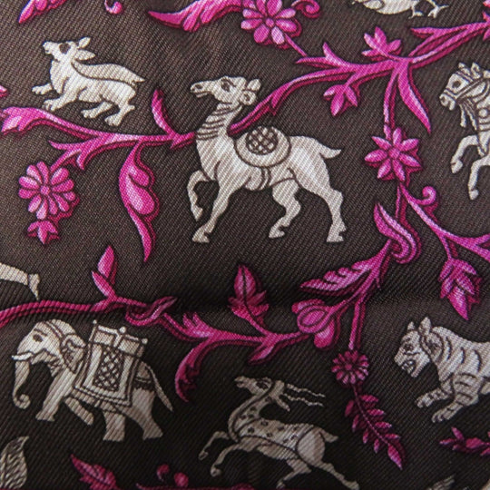 HERMES Tote Bag Buffle Skipper Silk Chocolat Silky pop Chasse En Inde Indian Hunting Women Used Authentic