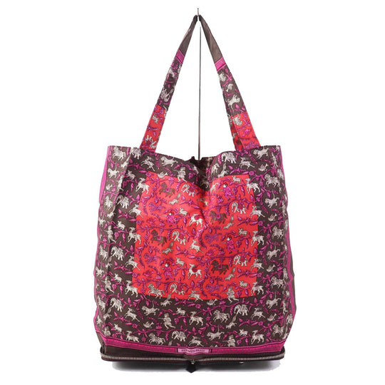 HERMES Tote Bag Buffle Skipper Silk Chocolat Silky pop Chasse En Inde Indian Hunting Women Used Authentic
