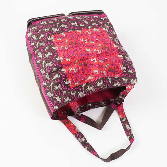 HERMES Tote Bag Buffle Skipper Silk Chocolat Silky pop Chasse En Inde Indian Hunting Women Used Authentic