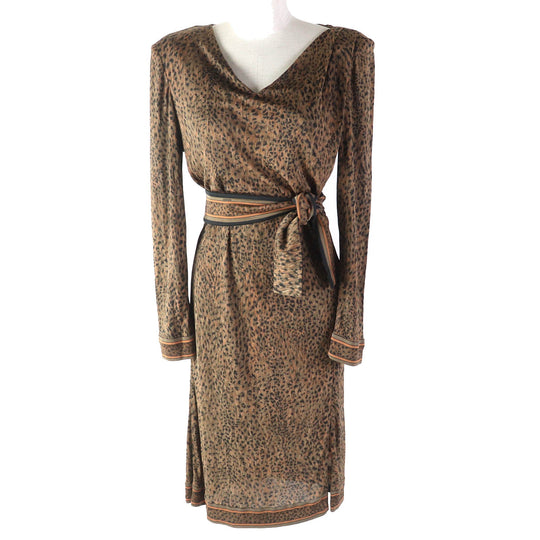 LEONARD FASHION one piece Main: 100% silk Brown type Women 46 Used Authentic