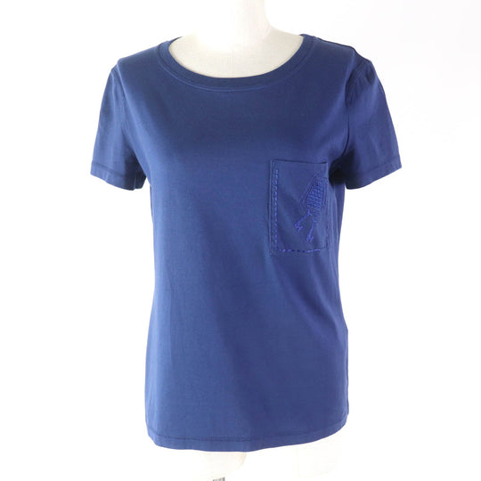 HERMES Short sleeve T-shirt Main: 100% cotton, Part: 100% polyester blue Women 34 Used Authentic
