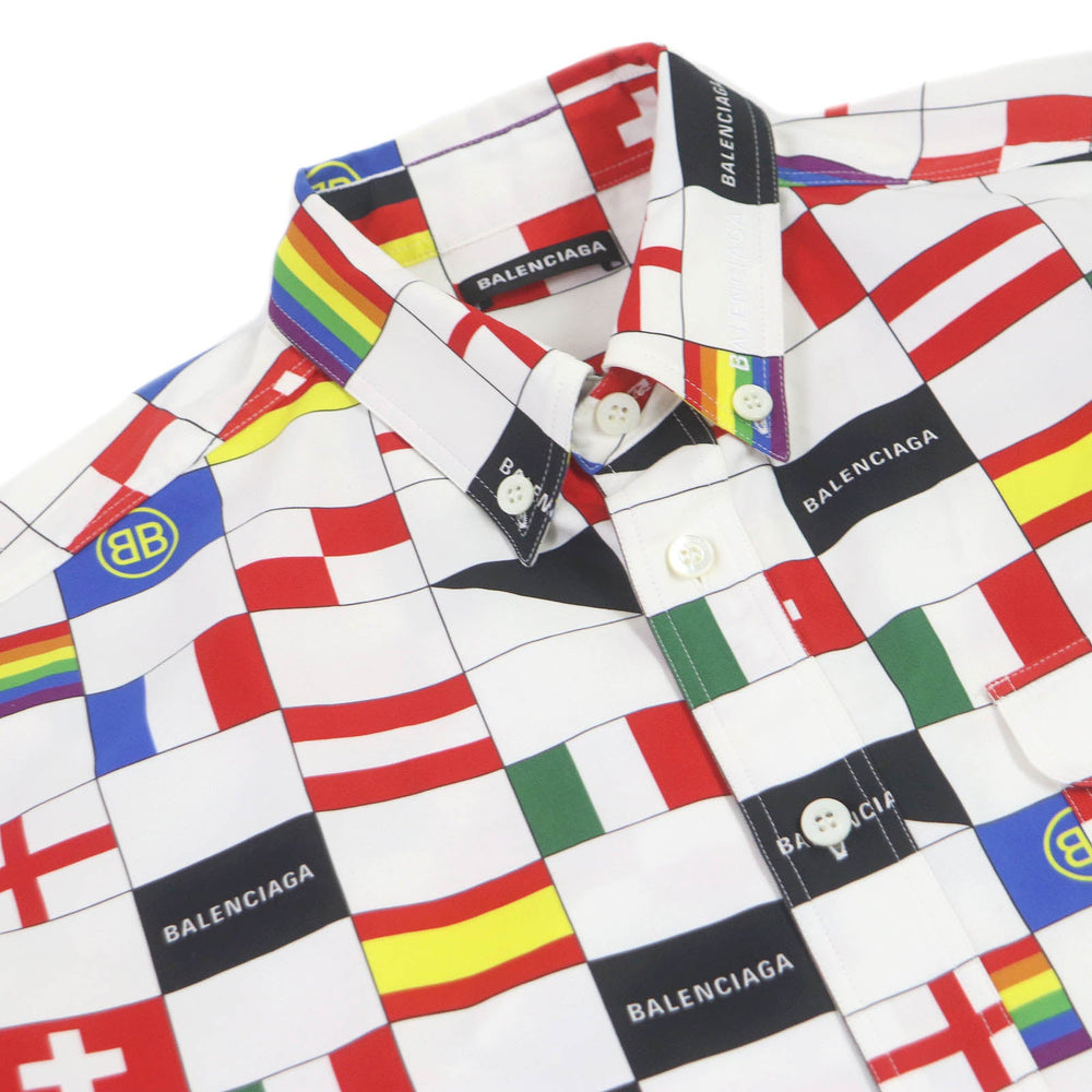 BALENCIAGA Short sleeve shirt 556869 cotton multicolor National flag pattern mens 38 Used Authentic