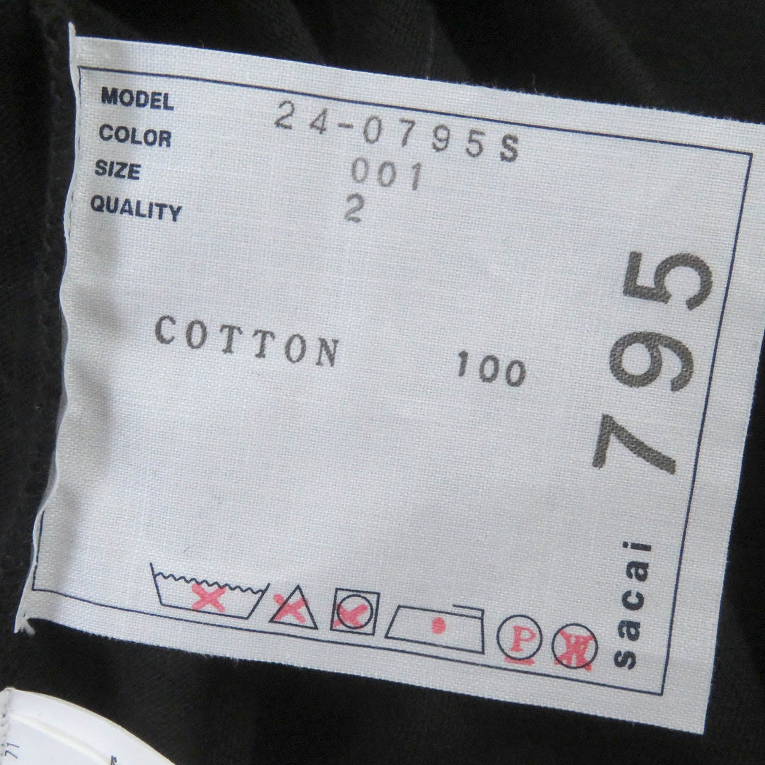 Sacai Short sleeve T-shirt 24-0795S Main: 100% cotton black Floral Embroiderd Patch mens 2 Used Authentic