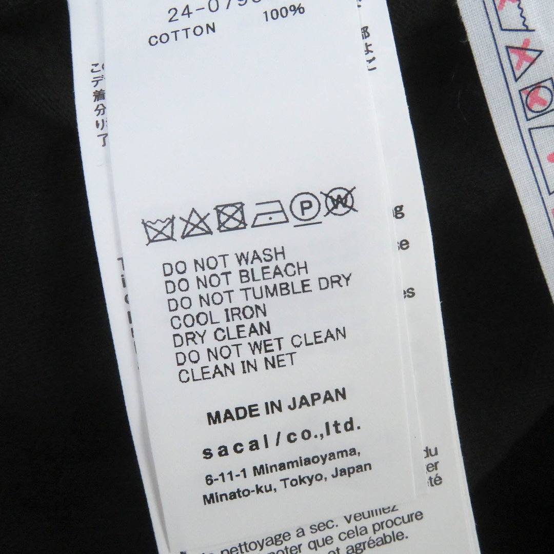 Sacai Short sleeve T-shirt 24-0795S Main: 100% cotton black Floral Embroiderd Patch mens 2 Used Authentic