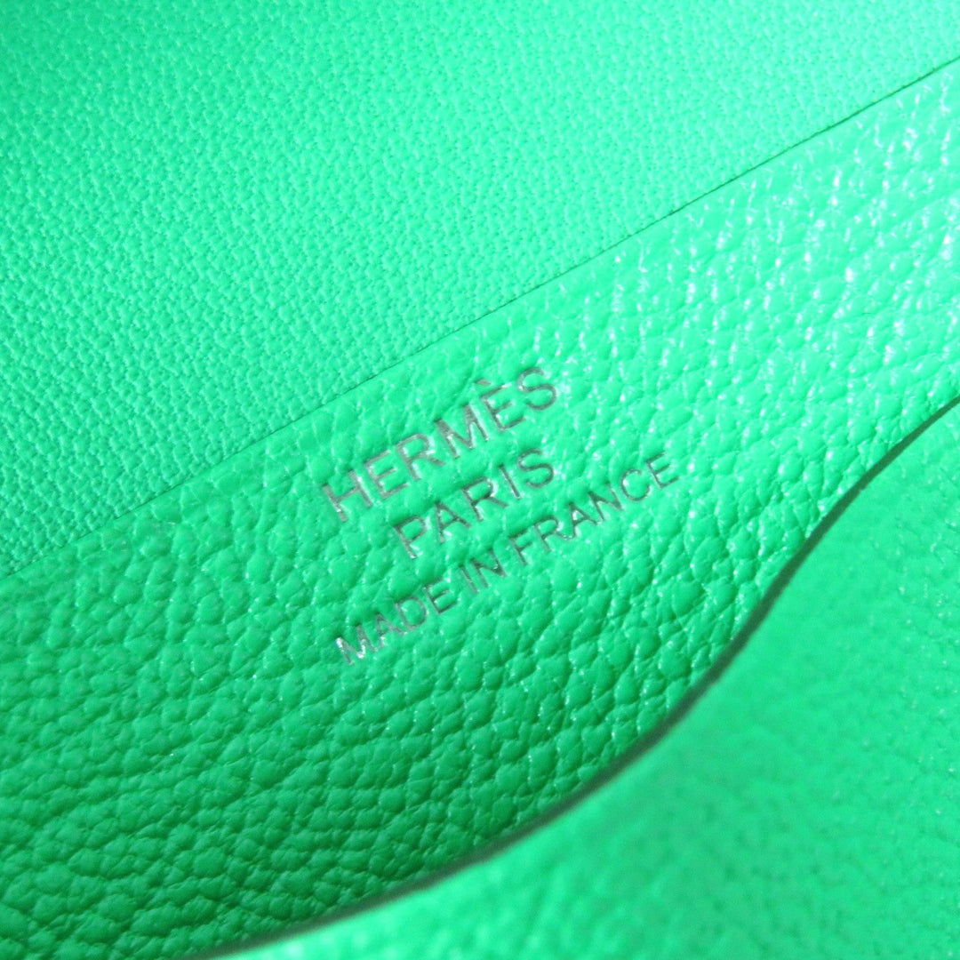 HERMES name card holder Chevre Misol Green , Vert Comics Bean mini Women Used Authentic