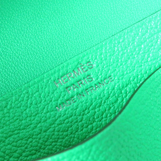 HERMES name card holder Chevre Misol Green , Vert Comics Bean mini Women Used Authentic