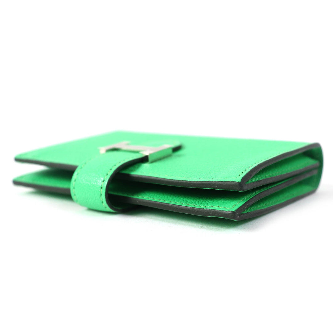 HERMES name card holder Chevre Misol Green , Vert Comics Bean mini Women Used Authentic