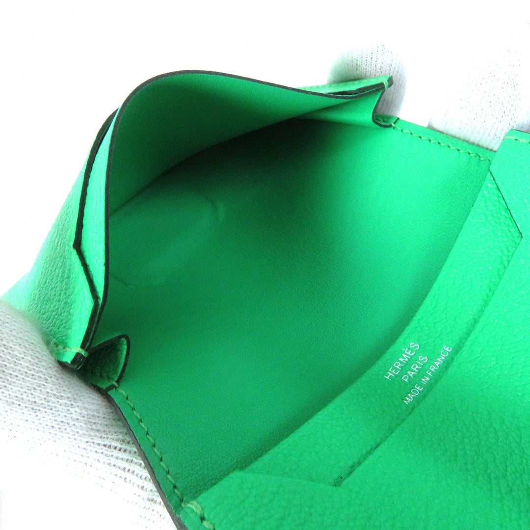 HERMES name card holder Chevre Misol Green , Vert Comics Bean mini Women Used Authentic