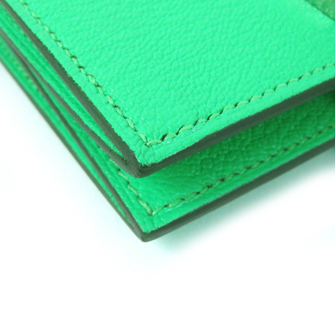 HERMES name card holder Chevre Misol Green , Vert Comics Bean mini Women Used Authentic