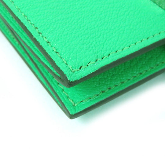 HERMES name card holder Chevre Misol Green , Vert Comics Bean mini Women Used Authentic