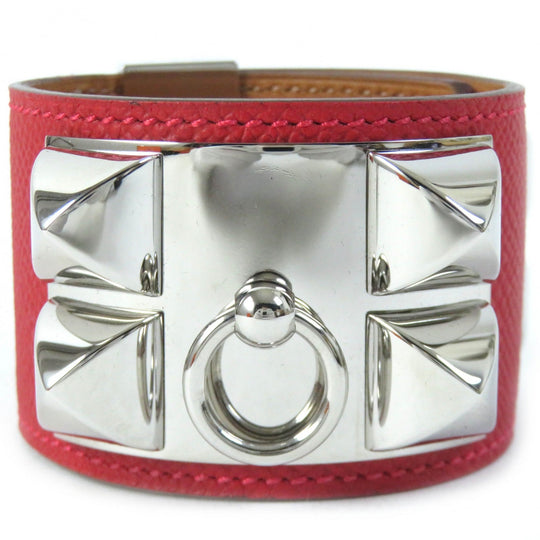 HERMES bracelet Main: Leather Red Collier de Sian Gold Plated Women Used Authentic