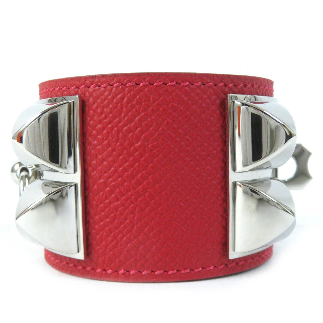 HERMES bracelet Main: Leather Red Collier de Sian Gold Plated Women Used Authentic