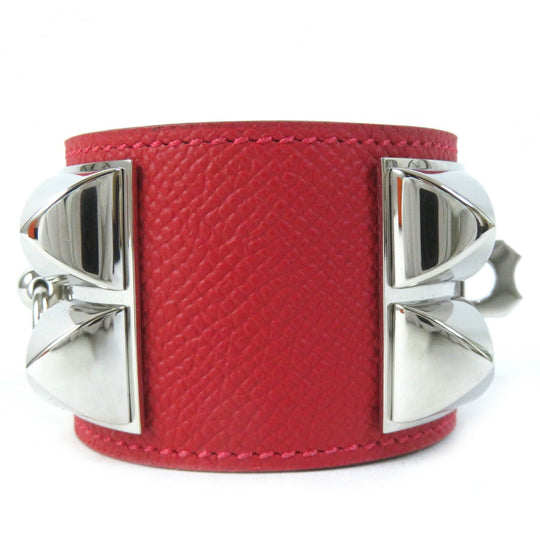 HERMES bracelet Main: Leather Red Collier de Sian Gold Plated Women Used Authentic
