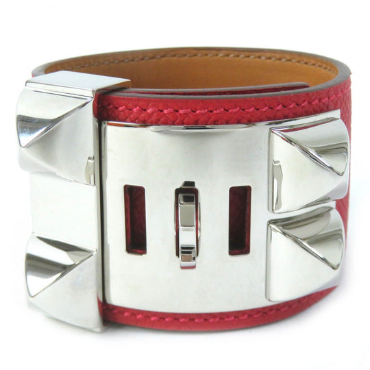 HERMES bracelet Main: Leather Red Collier de Sian Gold Plated Women Used Authentic