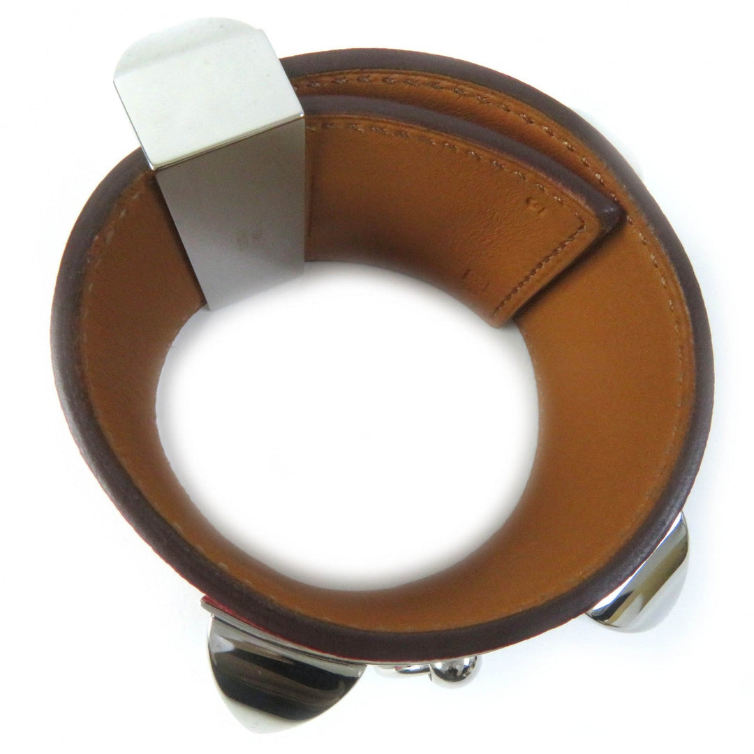 HERMES bracelet Main: Leather Red Collier de Sian Gold Plated Women Used Authentic
