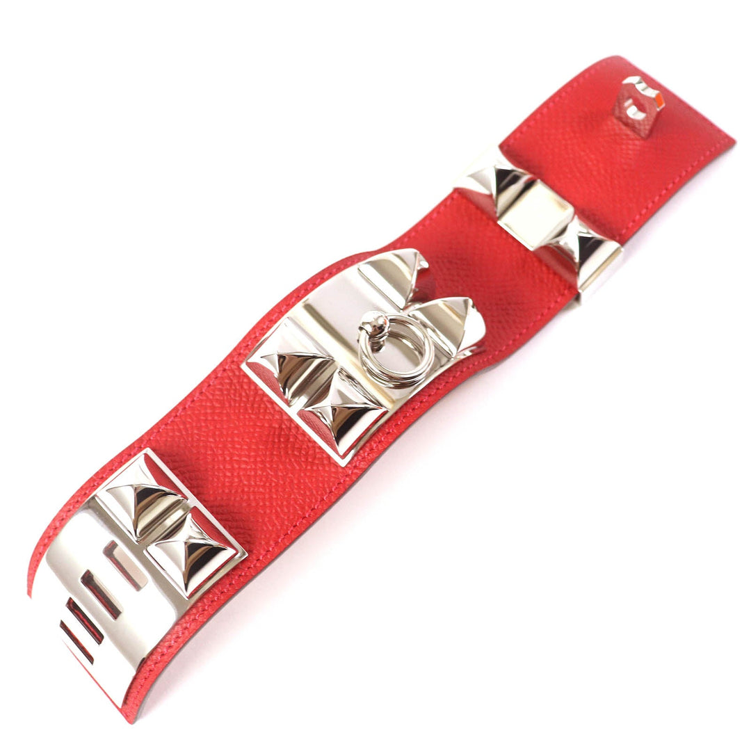 HERMES bracelet Main: Leather Red Collier de Sian Gold Plated Women Used Authentic