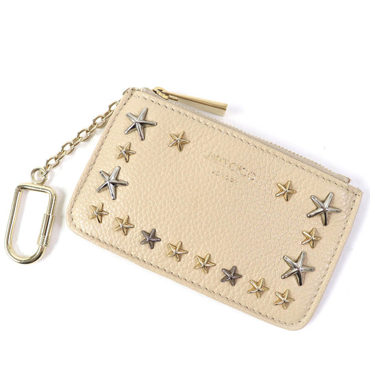 JIMMY CHOO Coin case Main: Leather beige BARLEY MIX NANCY Nancy Women Used Authentic