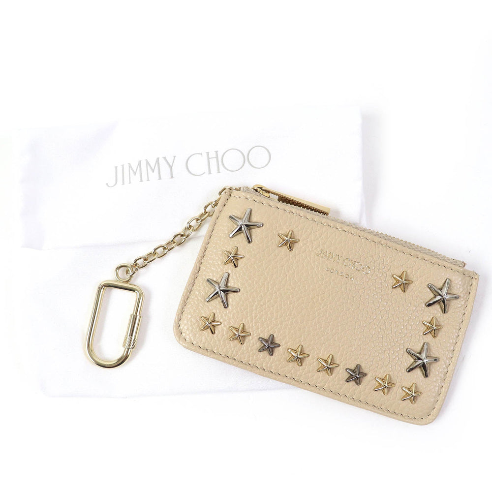 JIMMY CHOO Coin case Main: Leather beige BARLEY MIX NANCY Nancy Women Used Authentic