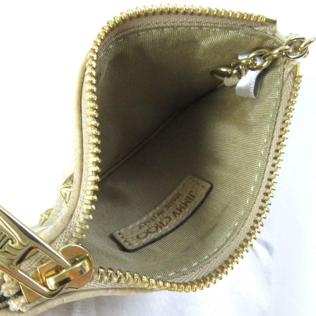 JIMMY CHOO Coin case Main: Leather beige BARLEY MIX NANCY Nancy Women Used Authentic