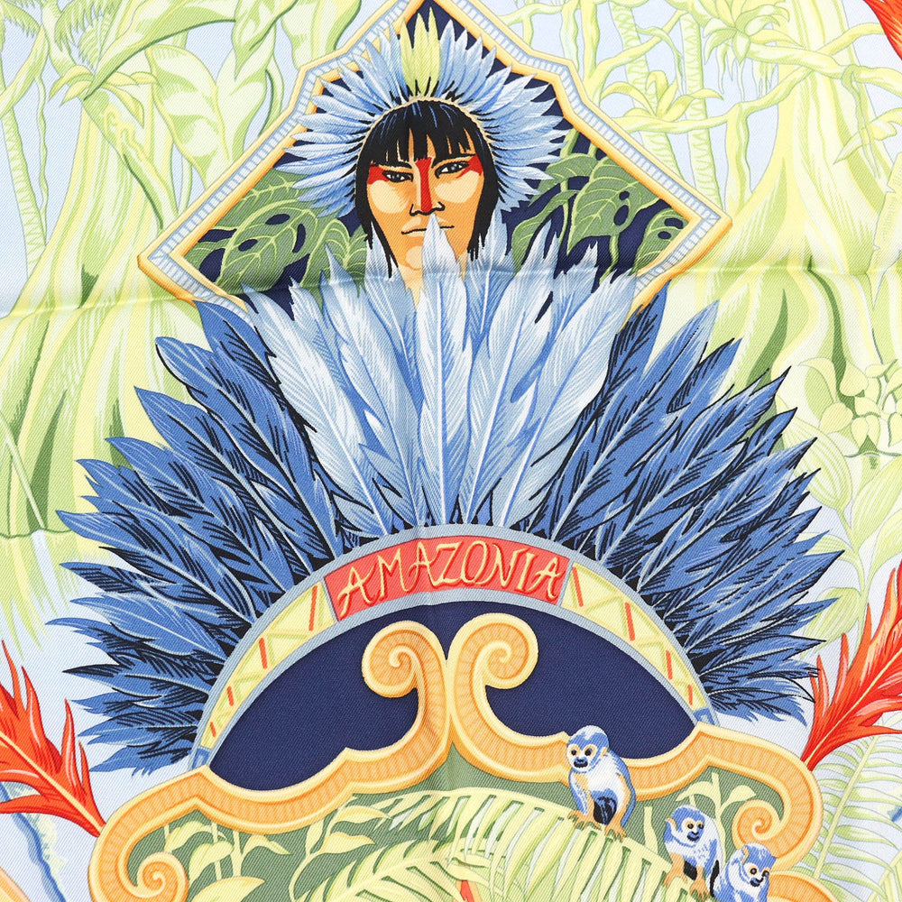 HERMES shawl Main: 100% silk Navy multi-color Carre90 AMAZONIA Amazonia Women Used Authentic