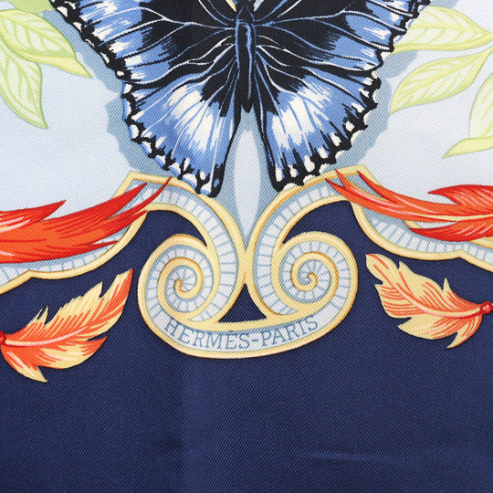 HERMES shawl Main: 100% silk Navy multi-color Carre90 AMAZONIA Amazonia Women Used Authentic