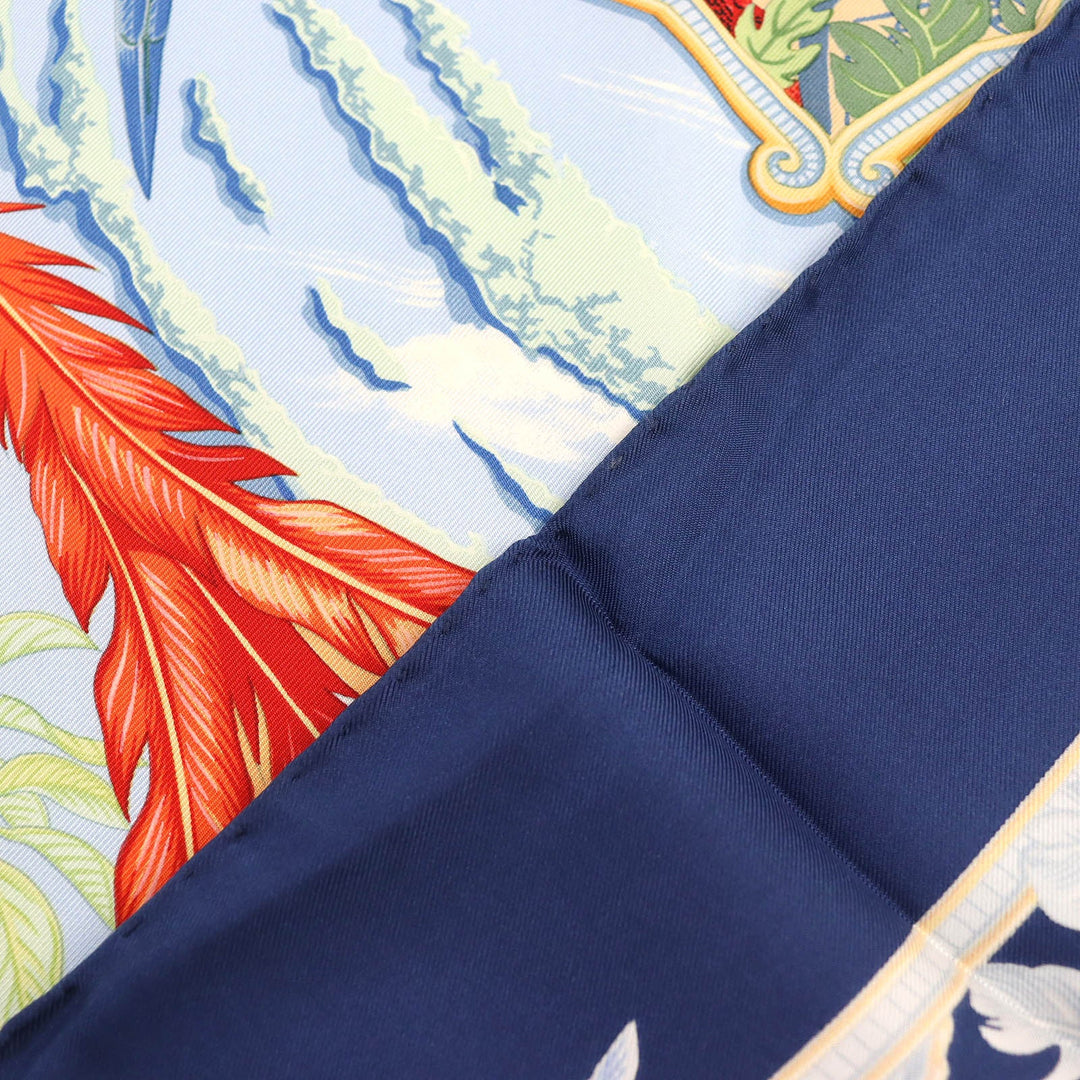 HERMES shawl Main: 100% silk Navy multi-color Carre90 AMAZONIA Amazonia Women Used Authentic