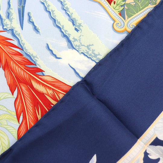 HERMES shawl Main: 100% silk Navy multi-color Carre90 AMAZONIA Amazonia Women Used Authentic