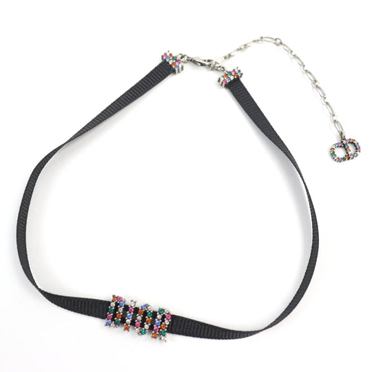 Christian Dior choker Fabric, Rhinestone, Metal Black multicolor Women Used Authentic