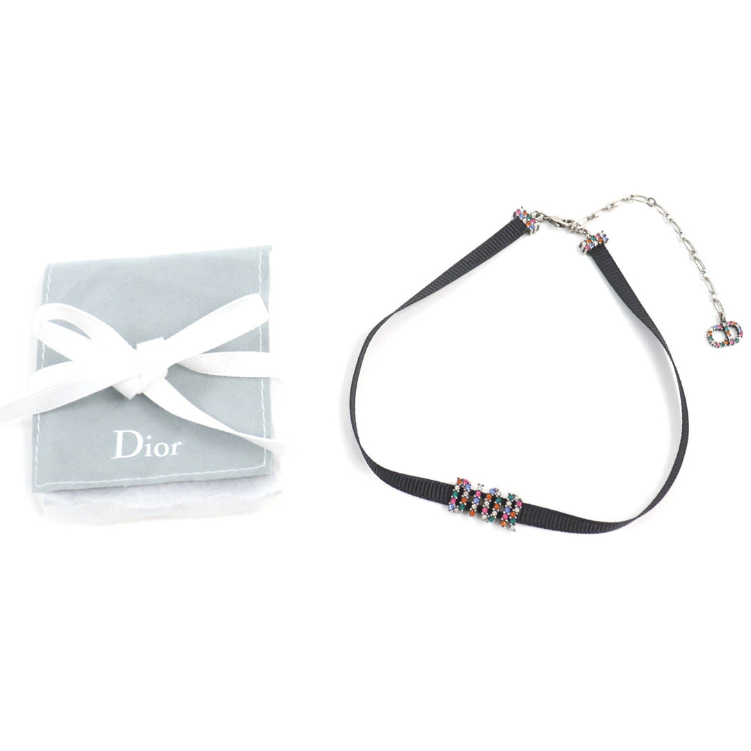 Christian Dior choker Fabric, Rhinestone, Metal Black multicolor Women Used Authentic