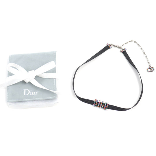 Christian Dior choker Fabric, Rhinestone, Metal Black multicolor Women Used Authentic