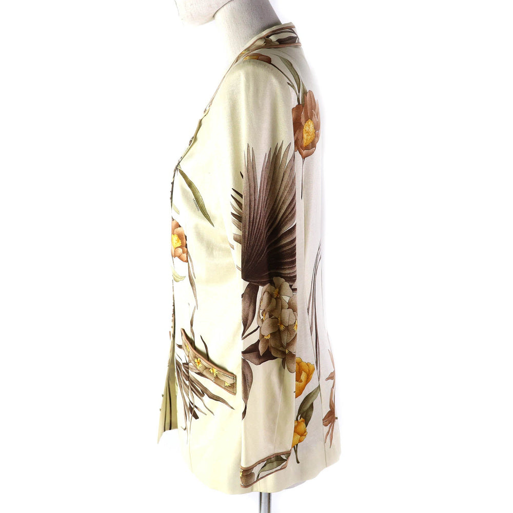 LEONARD FASHION tailored jacket Main: 100% cotton Ivory Brown type Women M Used Authentic