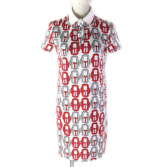 HERMES one piece Main: 100% cotton, Collar: 81% cotton, 16% nylon, 3% polyurethane White Red Gray Navy BOUCLERIE MODERNE JERSEY Modern buckle Women 34 Used Authentic