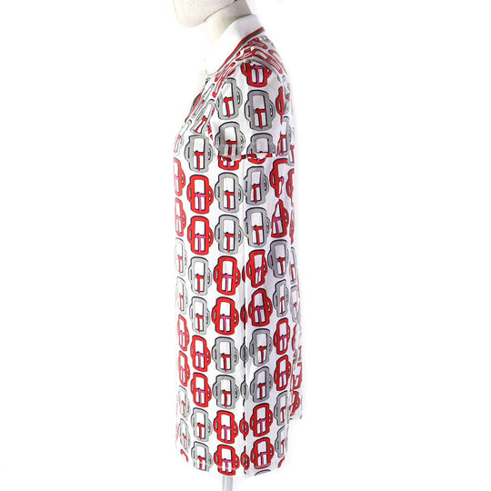 HERMES one piece Main: 100% cotton, Collar: 81% cotton, 16% nylon, 3% polyurethane White Red Gray Navy BOUCLERIE MODERNE JERSEY Modern buckle Women 34 Used Authentic