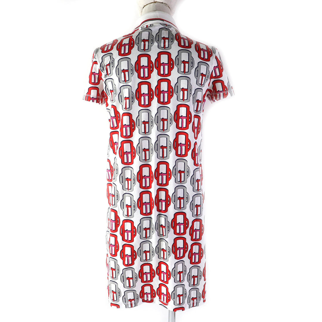 HERMES one piece Main: 100% cotton, Collar: 81% cotton, 16% nylon, 3% polyurethane White Red Gray Navy BOUCLERIE MODERNE JERSEY Modern buckle Women 34 Used Authentic