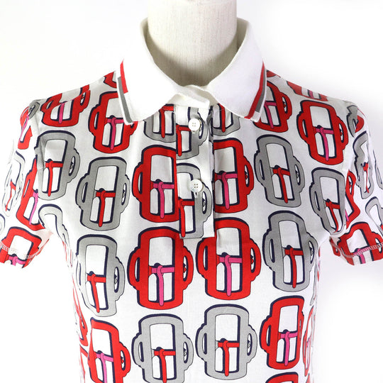 HERMES one piece Main: 100% cotton, Collar: 81% cotton, 16% nylon, 3% polyurethane White Red Gray Navy BOUCLERIE MODERNE JERSEY Modern buckle Women 34 Used Authentic