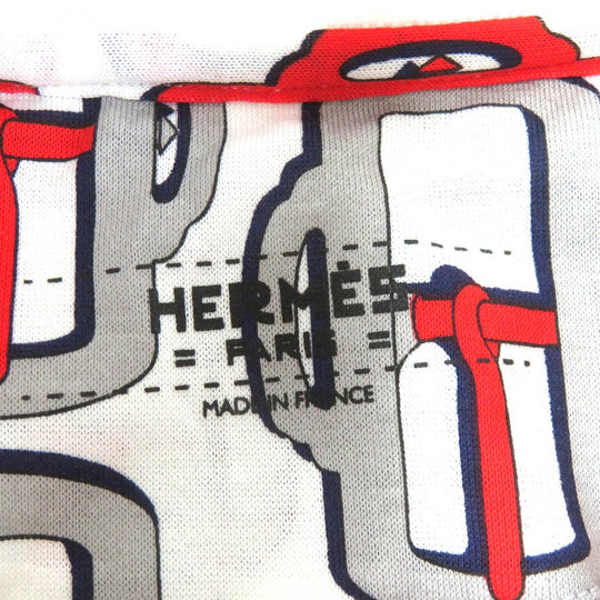 HERMES one piece Main: 100% cotton, Collar: 81% cotton, 16% nylon, 3% polyurethane White Red Gray Navy BOUCLERIE MODERNE JERSEY Modern buckle Women 34 Used Authentic