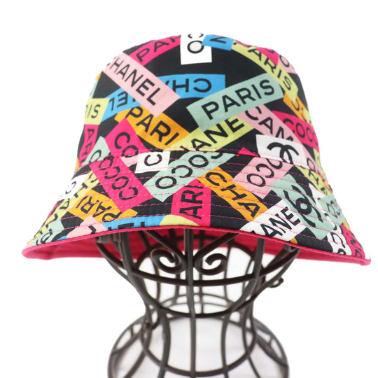 CHANEL hat 24C Cotton, Sequins Pink/Multi Bucket hat Logo pattern, reversible Women Used Authentic