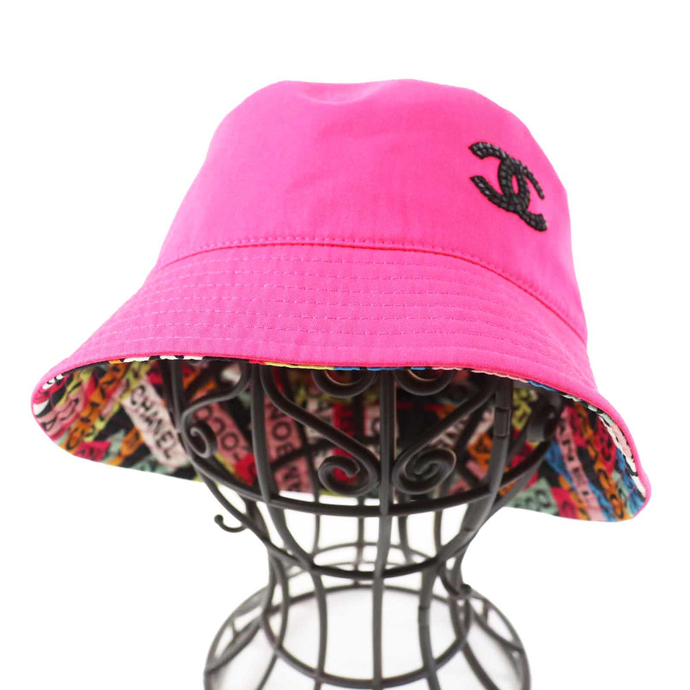 CHANEL hat 24C Cotton, Sequins Pink/Multi Bucket hat Logo pattern, reversible Women Used Authentic