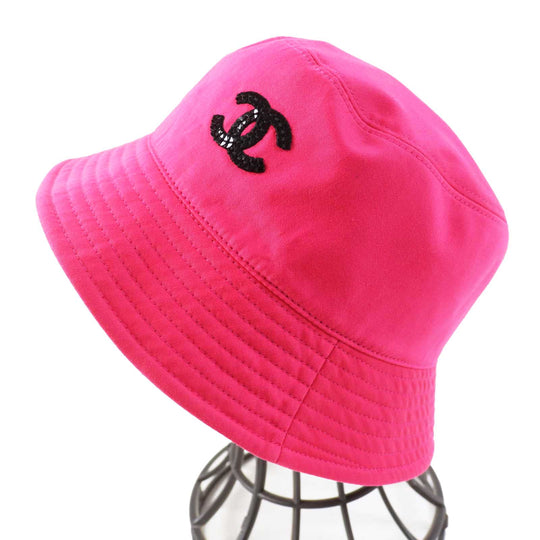 CHANEL hat 24C Cotton, Sequins Pink/Multi Bucket hat Logo pattern, reversible Women Used Authentic