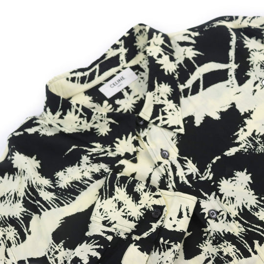 CELINE Long sleeve shirt 2C813275U Outer fabric: 100% rayon Ivory black mens 43 Used Authentic