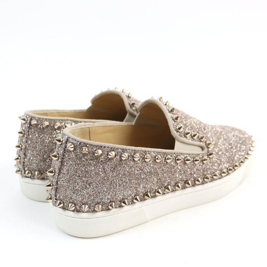 Christian Louboutin Slip-on leather Silver Studs Glitter Pick boat Women 35 Used Authentic