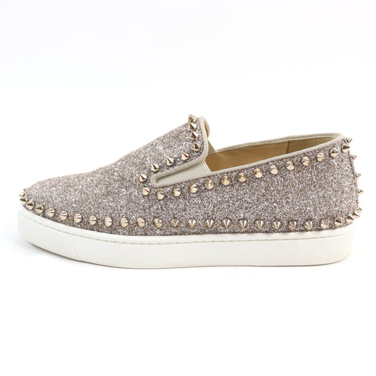 Christian Louboutin Slip-on leather Silver Studs Glitter Pick boat Women 35 Used Authentic