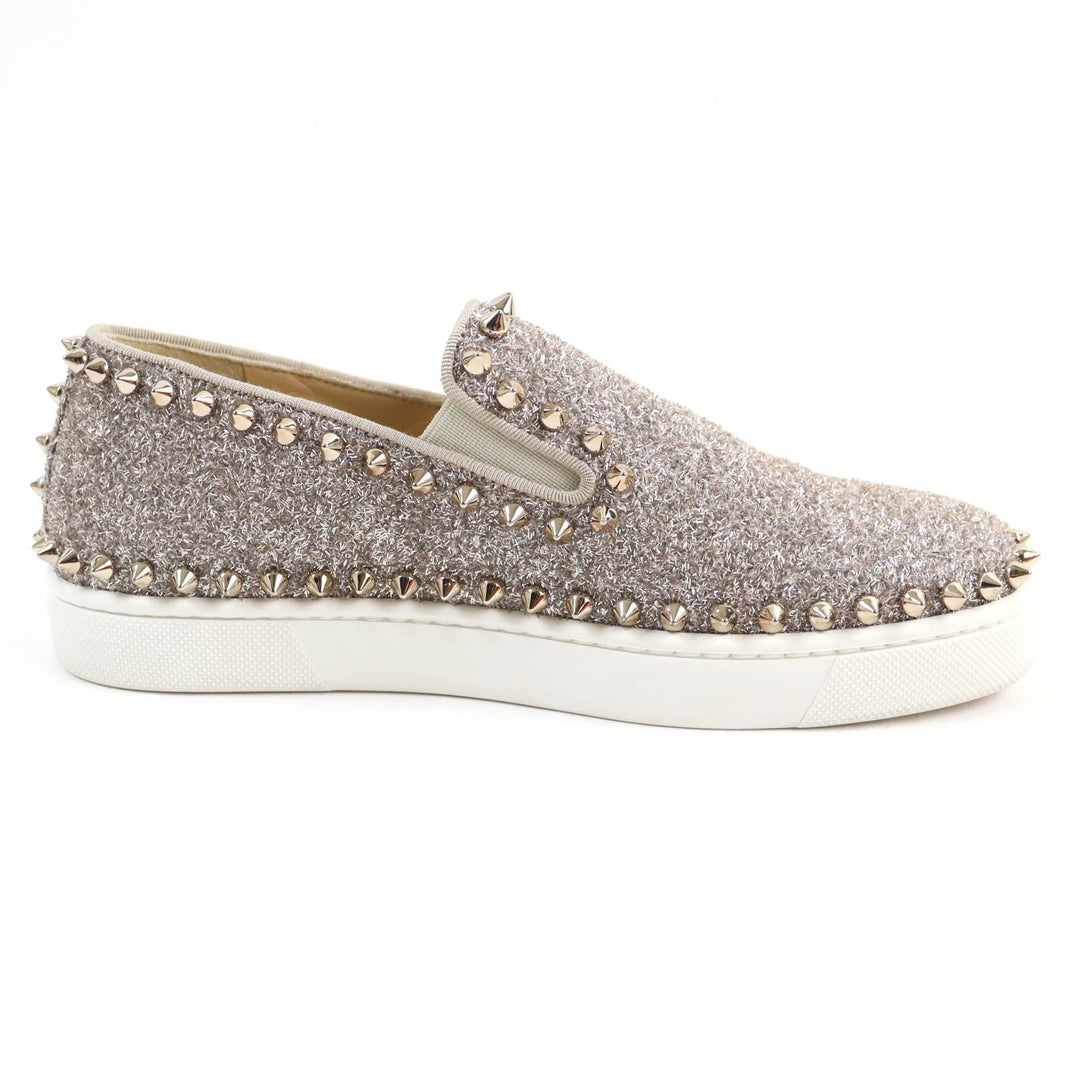 Christian Louboutin Slip-on leather Silver Studs Glitter Pick boat Women 35 Used Authentic
