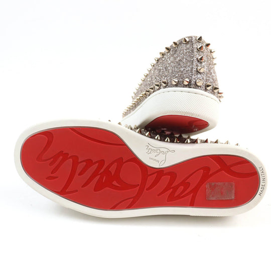 Christian Louboutin Slip-on leather Silver Studs Glitter Pick boat Women 35 Used Authentic