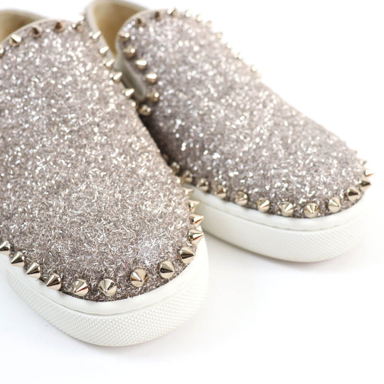 Christian Louboutin Slip-on leather Silver Studs Glitter Pick boat Women 35 Used Authentic