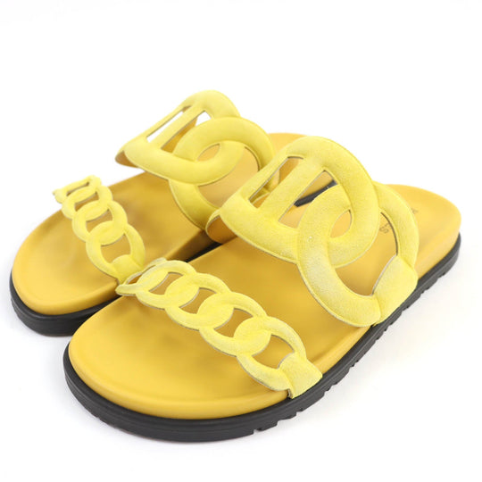 HERMES Sandals Suede leather yellow extra Women 38 Used Authentic