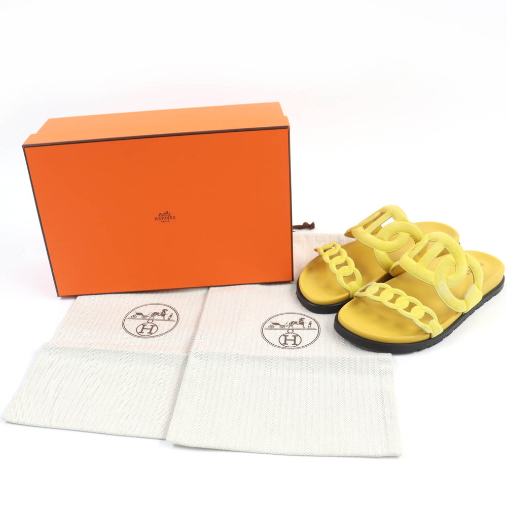 HERMES Sandals Suede leather yellow extra Women 38 Used Authentic