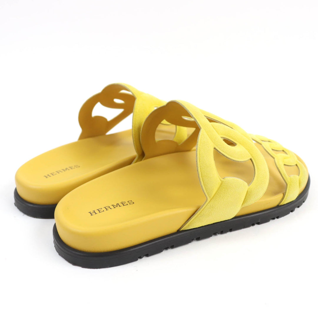 HERMES Sandals Suede leather yellow extra Women 38 Used Authentic