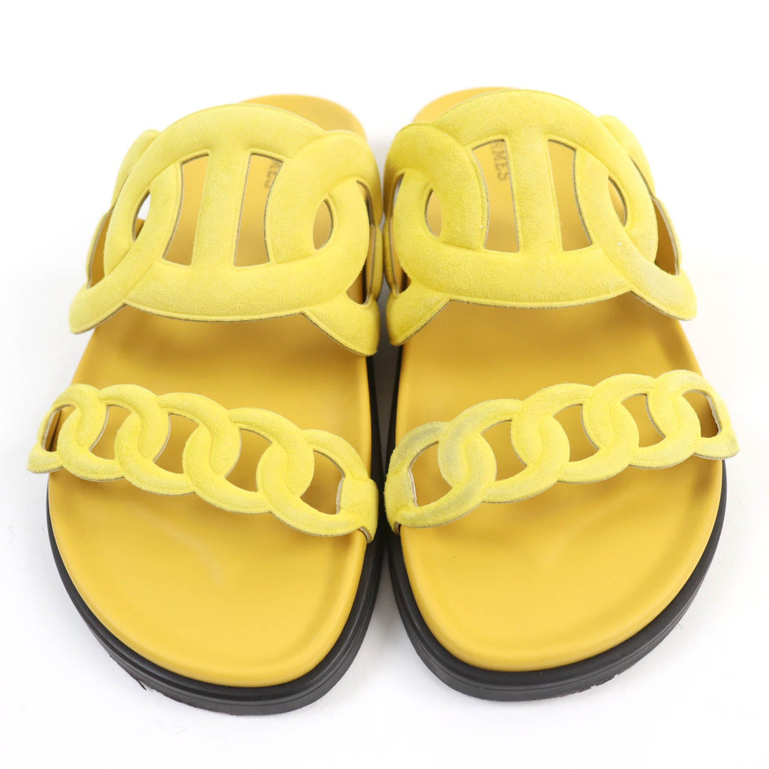 HERMES Sandals Suede leather yellow extra Women 38 Used Authentic