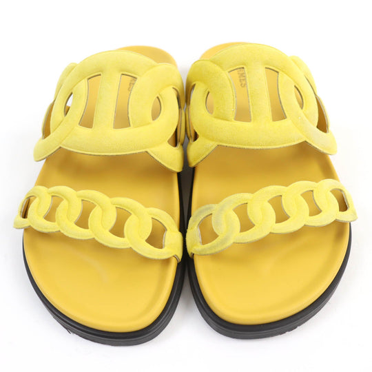 HERMES Sandals Suede leather yellow extra Women 38 Used Authentic